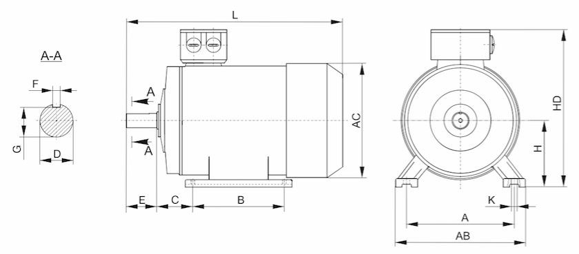 Размеры двигателей габаритов 56-160 монтажного исполнения IM1081.png