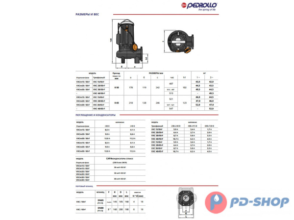 Насос фекальный Pedrollo VXC 15/50-F New
